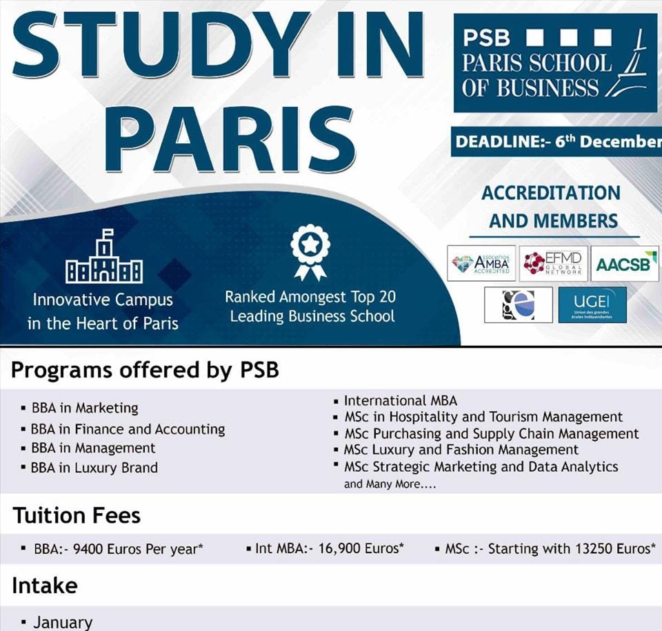 PARIS SCHOOL OF BUSINESS France Foreign Shores Study Abroad Consultancy Consultants PARIS SCHOOL OF BUSINESS France Foreign Shores Study Abroad Consultancy Consultants